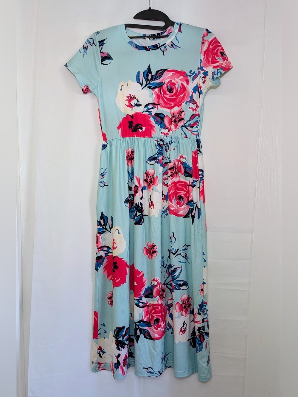 Bundle Only - Girls' Light Blue Floral Maxi Dress With Pockets